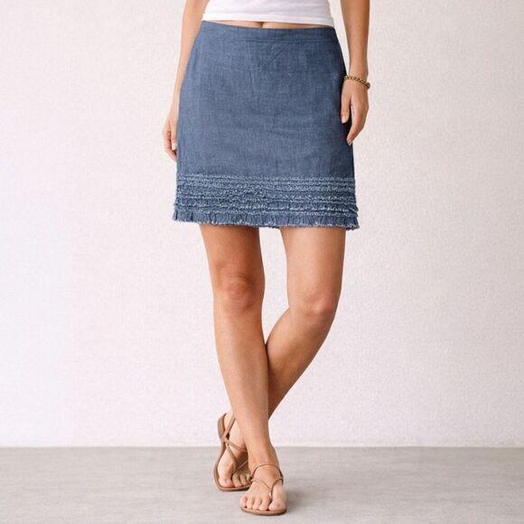 Tommy Bahama Dresses & Skirts - Tommy Bahama Denim Blue Frayed Hem Skirt Size 4 Cotton Skirt